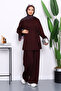 Burgundy Button Detailed Tunic Modal Suit with Trousers