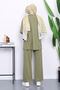 Khaki Tunic Trouser Suit with Tie Detail - 4