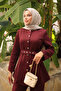 طقم سترة وبنطلون من قماش السكوبا باللون الأحمر الداكن - 4