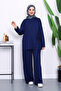 Navy Blue Side Tie Tunic with Trousers Modal Suit