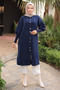 Navy Blue Judge Collar Angora Soft Coat Cardigan - 2