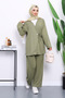 Khaki Tunic Trouser Suit with Tie Detail