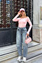 Powder Pink Off-The-Shoulder Long Sleeve Blouse - 7