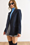 Women's Navy Blue Single Button Lined Pocket Flap Premium Blazer Jacket Ckt-19000395 - 4