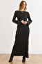 Women's Black Spanish Sleeve Belted Maxi Knit Dress Elb-19002546