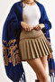 Women's Navy Blue Rose Patterned Fringed Poncho Cardigan Hrk-19000383 - 5