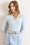 Women's Ice Blue Combed Modal Deep V Neck Stretchy Blouse Blz-19003136 - 3