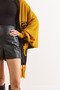 Women's Mustard Rose Patterned Fringed Poncho Cardigan Hrk-19000383 - 5