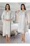 Women's Ecru Special Design Lace Detailed Long Sleeve Maternity Nightgown Dressing Gown Set - 3
