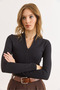 Women's Black Combed Modal Deep V Neck Stretchy Blouse Blz-19003136 - 4