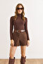 Women's Brown Pocketed Cashmere Shorts Shrt-19000080 - 4