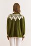 Women's Oil Green Collar Cuff Detailed Knitwear Sweater Kzk-19001023 - 5