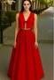 Women's Red Pocketless Pleated A-Line Evening Skirt - 3
