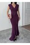 Women's Plum Scuba Diving Fabric Double-Breasted Collar Skirt Flared Evening Dress Graduation Wedding Dress - 6