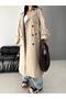 Women's Leather Epaulet Cream Trench Coat - 8