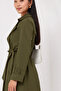 Women's Khaki Double Breasted Collar Belted Lined Trench Coat Hzl25W-Bd159181 - 3