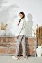 Women's Cream Color Long Sleeve Crew Neck Printed Pajama Set C3T7N941 - 5