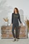 Women's Smoked Color Long Sleeve Crew Neck Printed Pajama Set C5T5N251