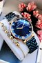 Original Women's Wristwatch, Cut Glass Waterproof Navy Blue Steel Band - Bracelet Gift Dkby2050C1 - 3