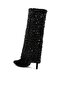Women Sequinned Fold-Over Calf Boots in Black - 2