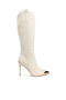 Women Metallic Cap Toe Denim Boots in Beige