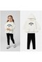 Girl's Bonjour Letter Printed Velvet Leggings Hooded Bottom Top Set - 4