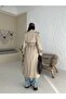Women's Lined Premium Leather Trench Coat with Epaulettes and Cape - 8