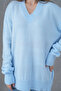 Baby Blue Knitwear Fabric V-Neck Long Oversize Sweater 4093 - 5