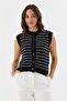 Striped Knitwear Vest Blouse Black