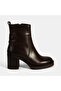 Women's Brown Thick Heeled Leather Boots - 2