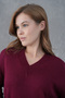 Burgundy Knitwear Fabric V-Neck Long Oversize Sweater 4093 - 2