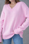 Pink Knitwear Fabric V-Neck Long Oversize Sweater 4093 - 5