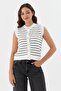 Striped Knitwear Vest Blouse Ecru