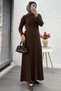 Volan Cut Ribbed Knit Dress - Brown