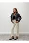 Women's Striped Zippered Anthracite Crop Jacket - 2