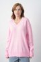 Women's Pink Knitwear Fabric V-Neck Oversize Sweater 4093 - 6