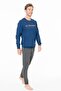 Men's Crew Neck Long Sleeve Pajama Set S26928 Banded Legs Comfortable Fabric with Pockets - 3
