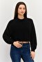 Women Crew Neck Knitted Sweater, Black