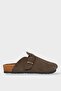 Unisex Buckle Detailed Cork Anatomical Sole Slippers Brown