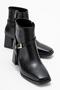 Women's Heeled Boots with Blunt Toe and Buckle Black Leather