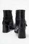 Women's Heeled Boots with Blunt Toe and Buckle Black Leather - 4