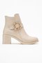 Women's Large Gold Buckle Heeled Boots Beige Skin - 2