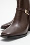 Women's Heeled Boots with Blunt Toe and Buckle Brown Leather - 3