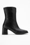 Blunt Toe Plain Stitched Zippered Women's Heeled Boots Black Leather - 2
