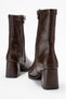 Blunt Toe Plain Stitched Zippered Women's Heeled Boots Brown Skin - 4
