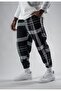 Unisex Jacquard Plaid Patterned Jogger Pants - 2