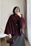 Women's Oversize Belted Cashmere Poncho - Burgundy - 4