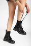 Women's Shiny Daily Black Leather Thick Soled Boots - 4