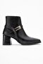 Women's Heeled Boots with Blunt Toe and Buckle Black Leather - 2