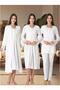 Women's Ecru Special Design Lace Cotton Maternity Pajama Set Nightgown Set - 3